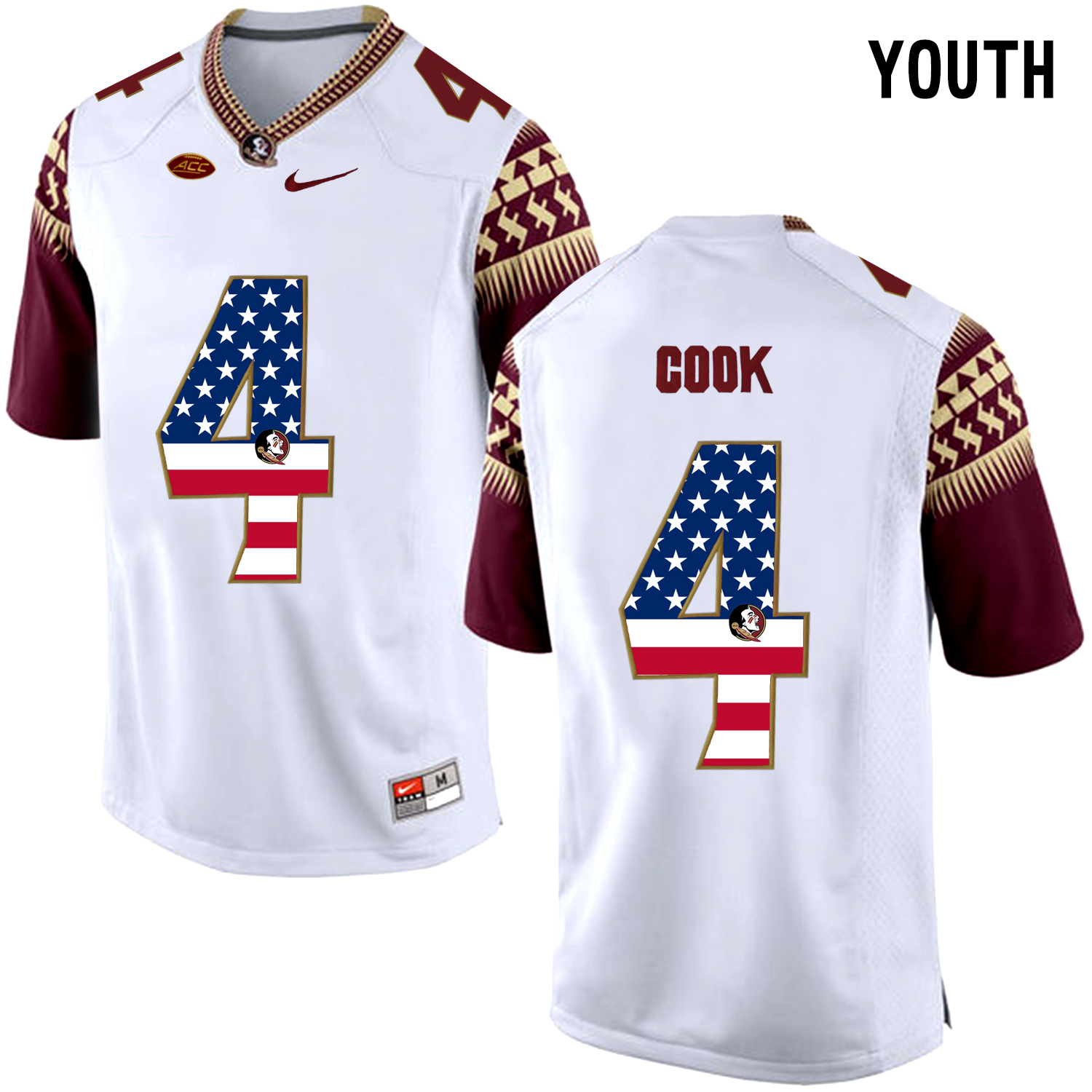 US Flag Fashion Youth Florida State Seminoles Dalvin Cook #4 College Football Limited Jersey  White->youth ncaa jersey->Youth Jersey